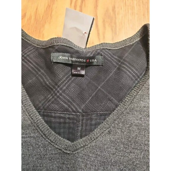 John Varvatos Men's Long Sleeve Wool Shirt Medium Charcoal Gray Checkered Back - Picture 3 of 8